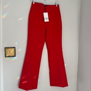 Zara Women's Vibrant Red Flare Dress Pants Trousers